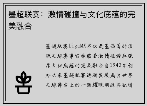 墨超联赛:激情碰撞与文化底蕴的完美融合